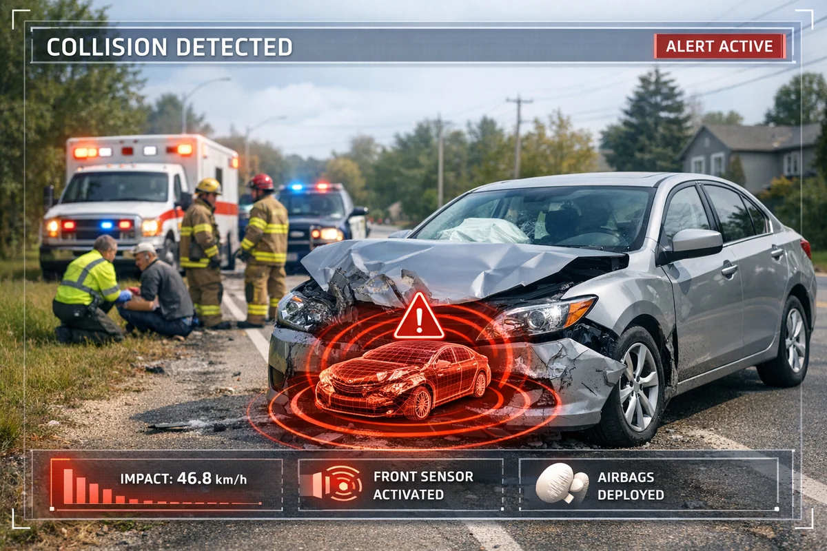 Car accident scene with ARMA Alert detection